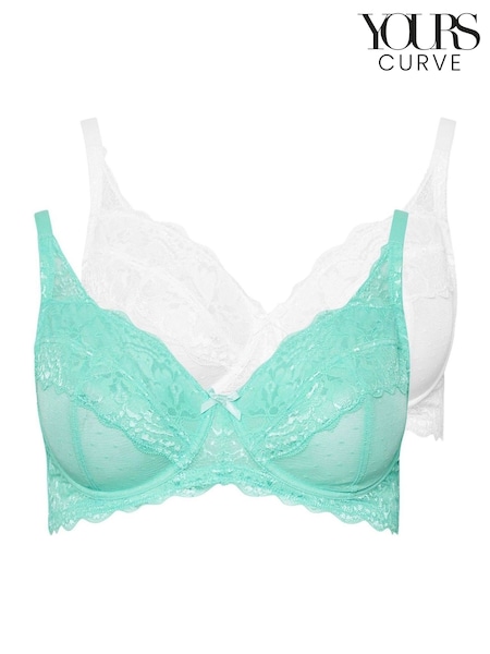 Yours Curve Green Lace And Mesh Underwired Bra 2 Pack (AP4738) | £38