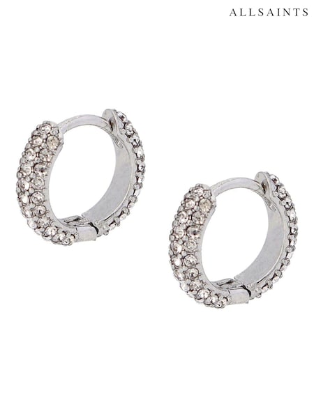 AllSaints Silver Tone Pave Mini Huggie Earrings Set (AP4974) | £35