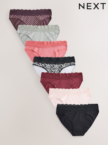 Printed Spot High Leg Cotton and Lace Knickers 7 Pack (AP4997) | £27