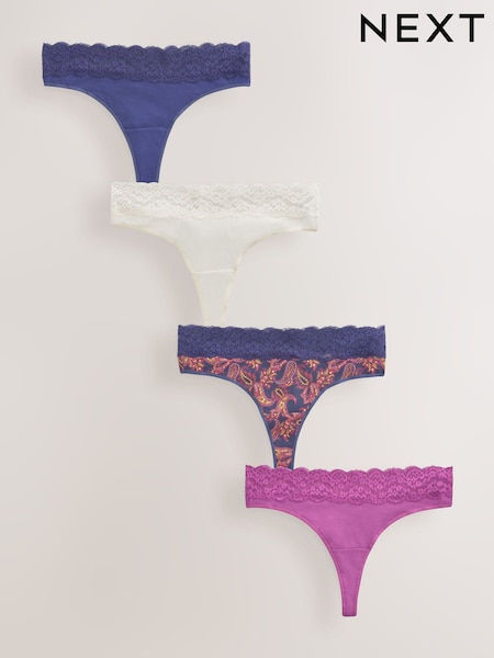 Navy Thong Lace Knickers 4 Pack (AP5000) | £14