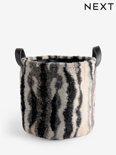 Black/White Faux Fur Storage Basket (AP5043) | £24