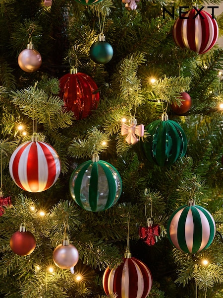 50 Pack Red Green Stripe Shatterproof Christmas Baubles (AP5101) | £16