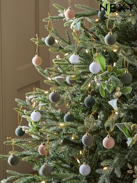 20 Pack Green/White Mini Flocked Baubles (AP5115) | £5