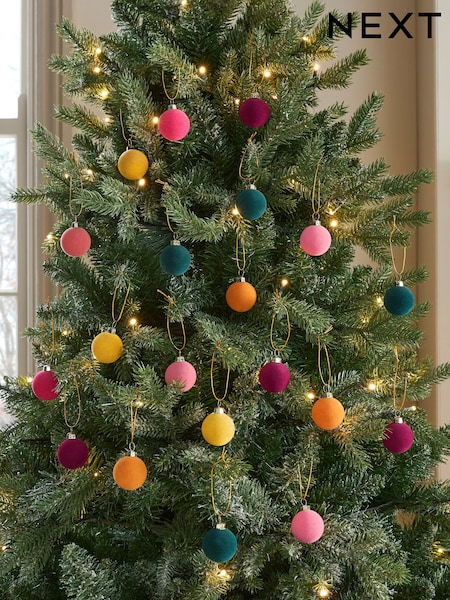 20 Pack Multi Brights Mini Flocked Baubles (AP5116) | £5