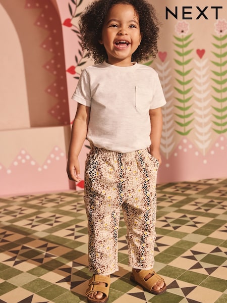 Tan Brown Leopard Print 100% Cotton Trousers (3mths-7yrs) (AP5122) | £14 - £16