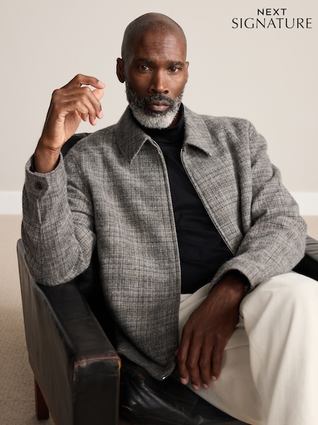 Grey Signature British Moons Merino Wool Check Shacket (AP5161) | £160