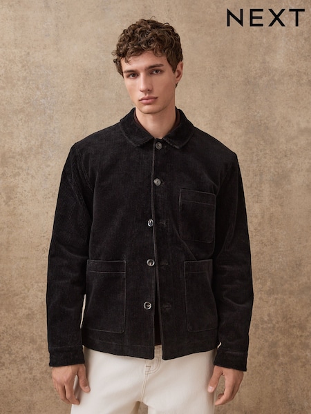 Black Smart Rich Cord Chore Jacket (AP5168) | £65