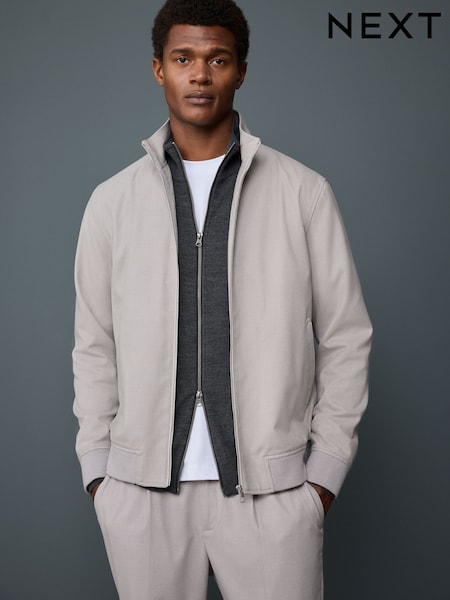 Neutral Smart Soft Touch Funnel Neck Jacket With Faux Suede Trim Detail (AP5172) | £59