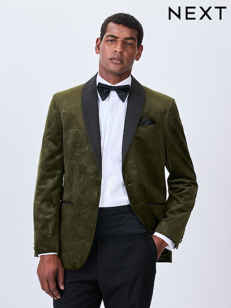 Olive Green Regular Fit Paisley Embossed Velvet Blazer (AP5174) | £89