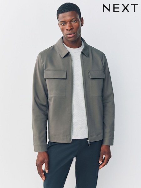 Khaki Green Smart Technical Shacket With Stretch (AP5179) | £59