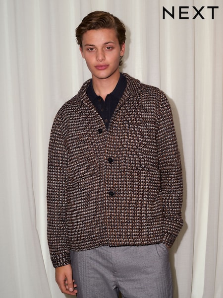 Rust Brown Smart Textured Knitted Jacket With Wool (AP5197) | £69