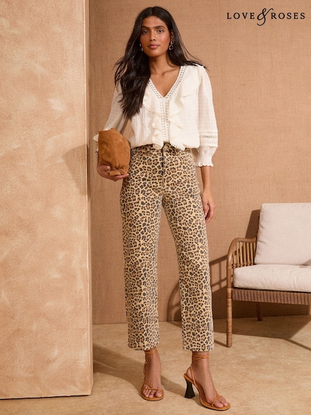 Love & Roses Leopard Print Crop Wide Leg Jeans (AP5261) | £55