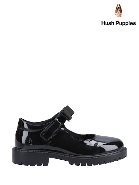 Hush Puppies Junior Astrid Bow Patent School Black Shoes (AP5301) | £52