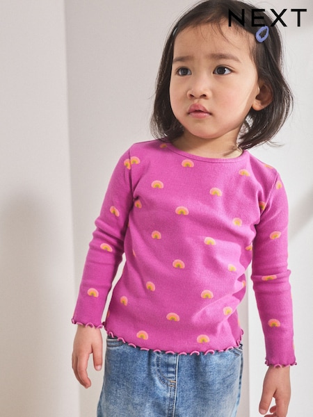 Purple Rainbow Rib Long Sleeve T-Shirt (3mths-7yrs) (AP5307) | £5 - £7