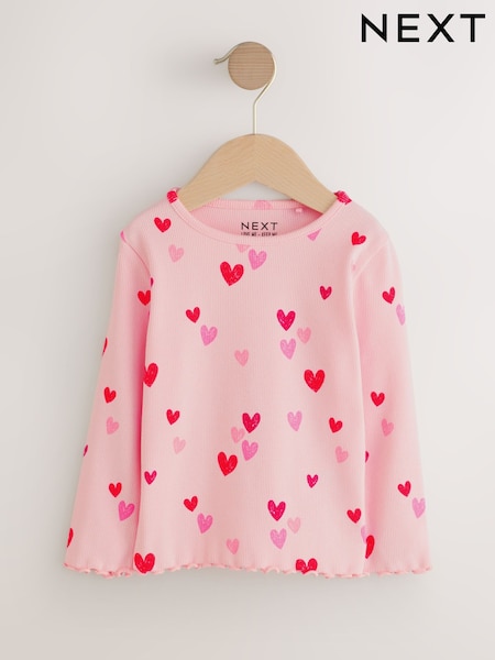 Pink Heart Rib Long Sleeve T-Shirt (3mths-7yrs) (AP5322) | £5 - £7
