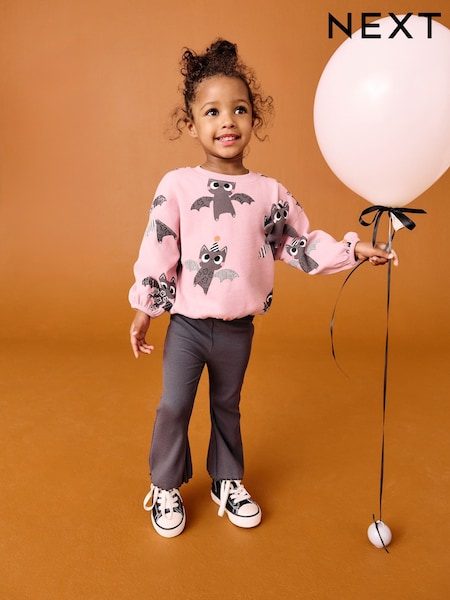 Pink Halloween Padded Bat Long Sleeve Top and Flare Set (3mths-7yrs) (AP5615) | £12 - £16