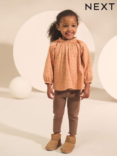 Orange Ditsy Floral Long Sleeve Blouse and Leggings Set (3mths-7yrs) (AP5626) | £12 - £16