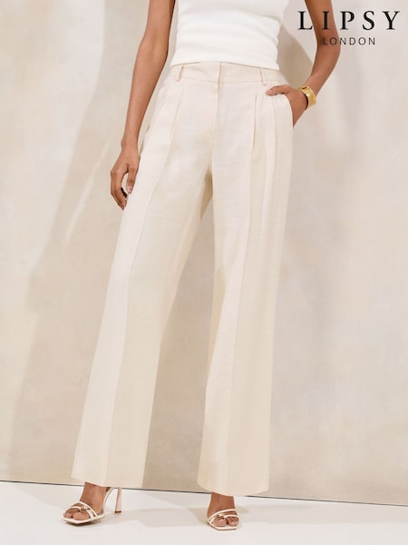 Lipsy Neutral High Waisted Wide Leg Tailored Trousers (AP5685) | £45