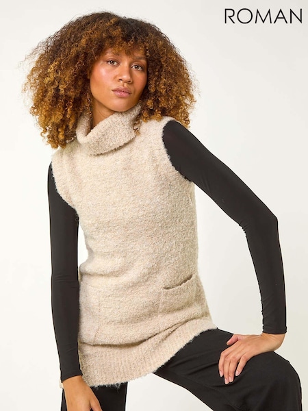 Roman Natural Boucle Pocket Sleeveless Knit Jumper (AP5735) | £42