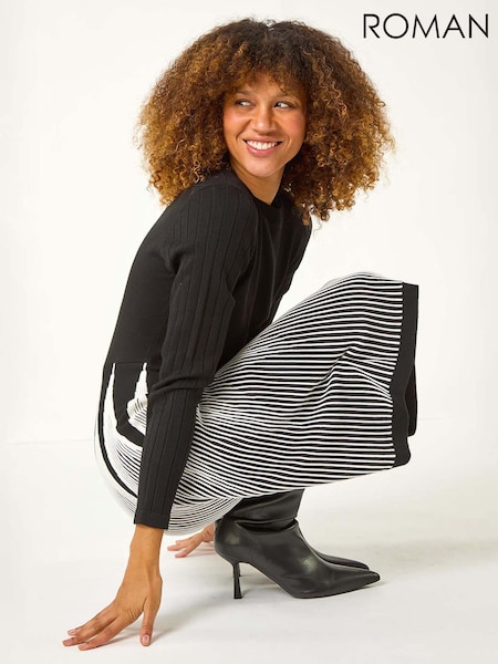 Roman Black Contrast Pattern Knitted Dress (AP5750) | £58