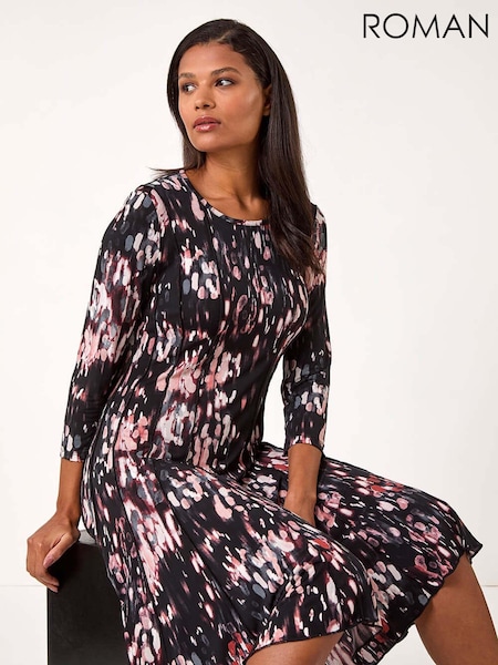 Roman Brown Abstract Spot Print Stretch Midi Dress (AP5753) | £55