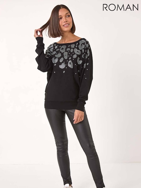 Roman Black Animal Print Hotfix Detail Jumper (AP5792) | £42