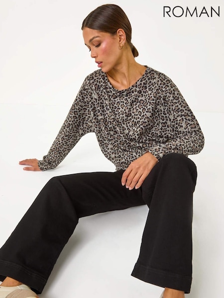 Roman Natural Animal Print Banded Hem Top (AP5806) | £36