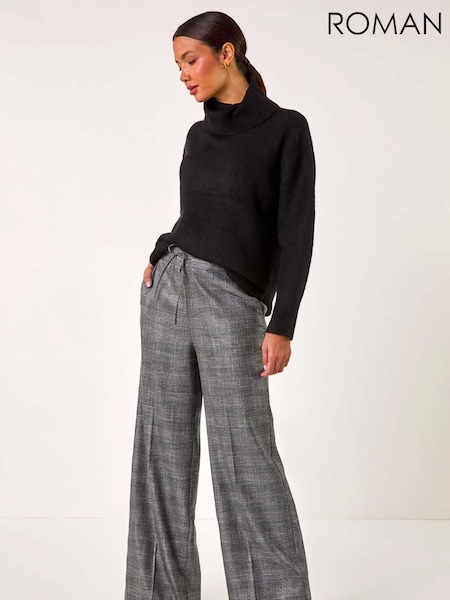 Roman Grey Check Print Tie Front Wide Leg Trousers (AP5811) | £42