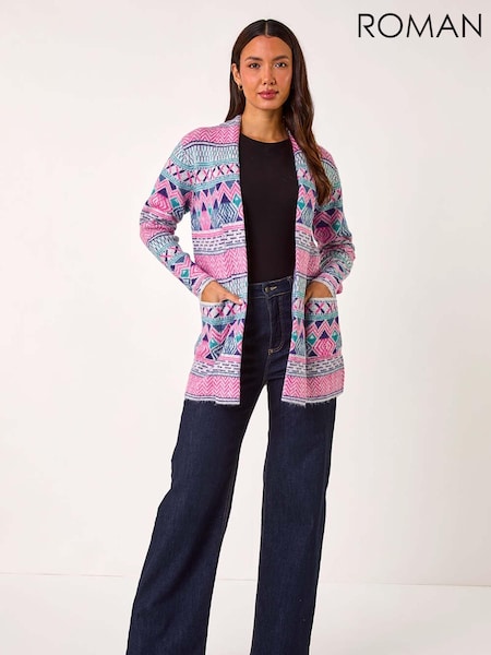 Roman Pink Chevron Pattern Longline Cardigan (AP5813) | £50