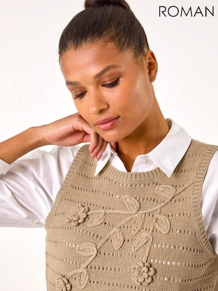 Roman Natural Floral Print Knit Top (AP5816) | £40