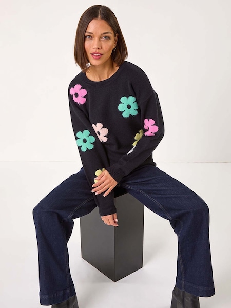 Roman Black Floral Print Jacquard Knit Jumper (AP5831) | £45