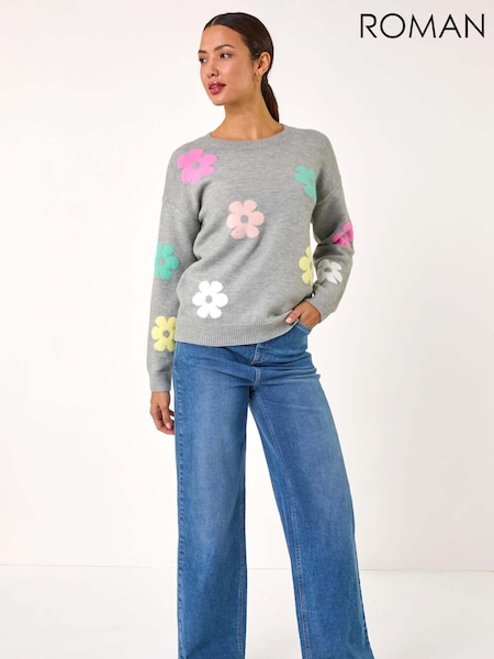 Roman Grey Floral Print Jacquard Knit Jumper (AP5839) | £45