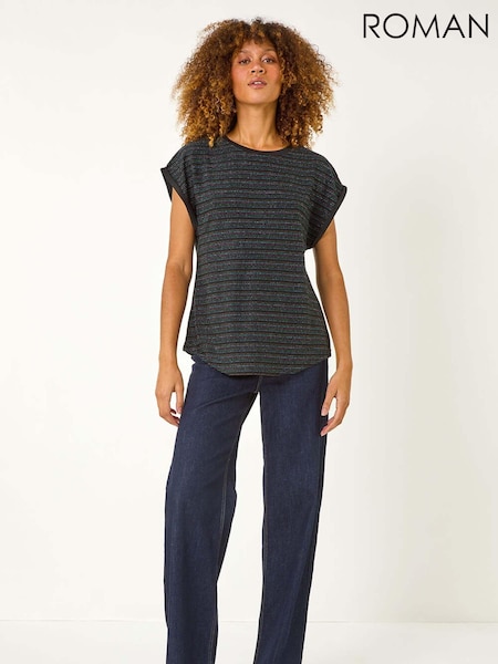 Roman Blue Metallic Stripe Stretch T-Shirt (AP5858) | £36