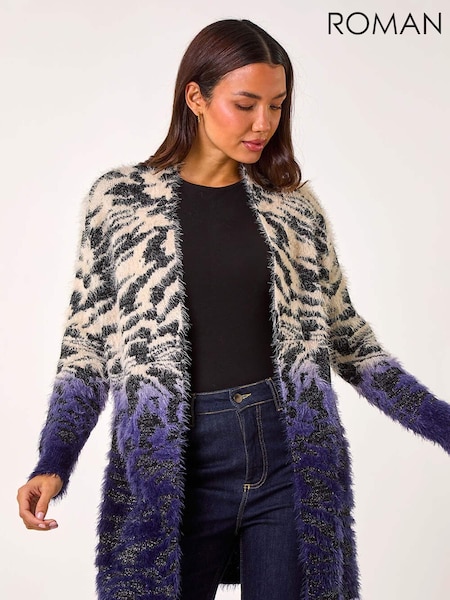 Roman Purple Fluffy Abstract Dipped Cardigan (AP5863) | £55