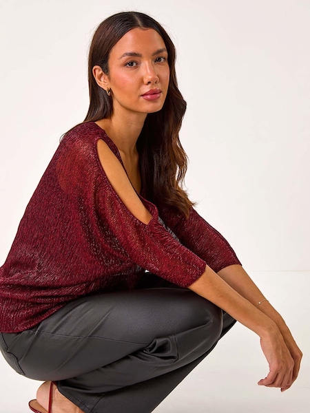 Roman Red Plisse Banded Hem Top (AP5908) | £40