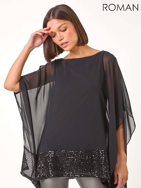 Roman Black Sequin Hem Contrast Top (AP5937) | £50