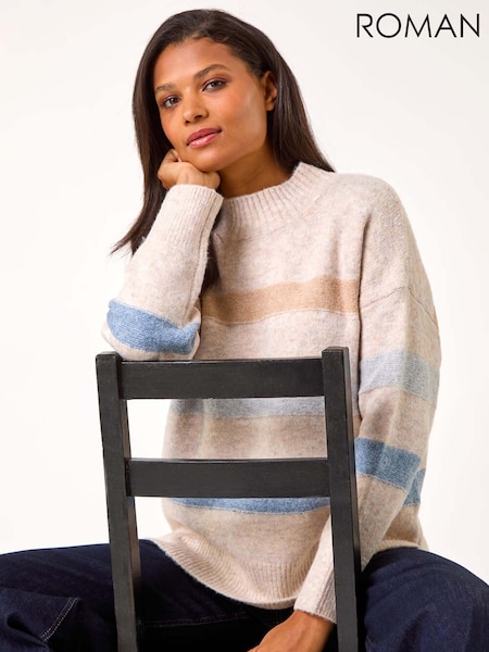 Roman Natural Relaxed Stripe Knitted Jumper (AP5952) | £45