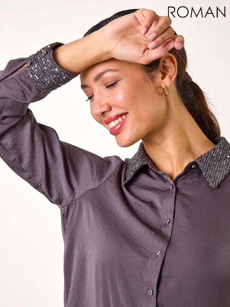 Roman Grey Sequin Collar and Cuff Shirt (AP5988) | £45