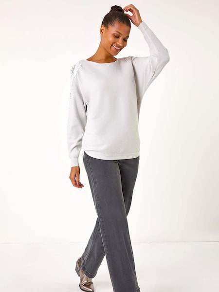 Roman White Sleeve Embellished Knit Jumper (AP6006) | £42