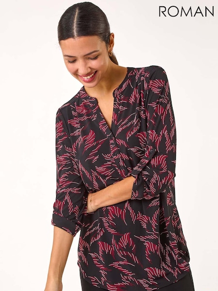 Roman Red Textured Abstract Print Top (AP6014) | £42
