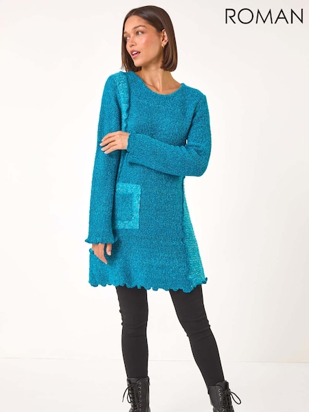 Roman Blue Textured Pocket Detail Longline Jumper (AP6047) | £45