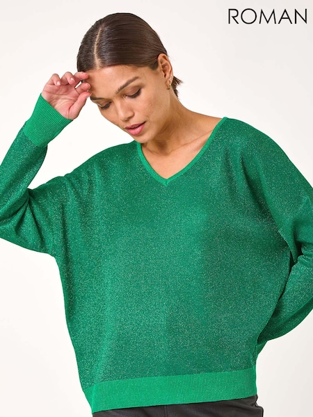 Roman Green V-Neckline Sparkle Knit Jumper (AP6053) | £40