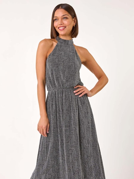 Roman Metallic Sparkle Halter Neck Stretch Midi Dress (AP6066) | £65