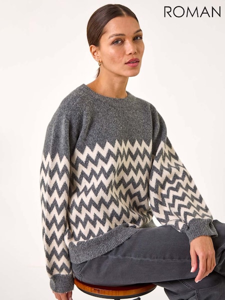 Roman Grey Zig Zag Knitted Jumper (AP6080) | £45