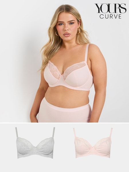 Yours Curve Pink Cotton Underwired Bra 2 Pack (AP6119) | £36