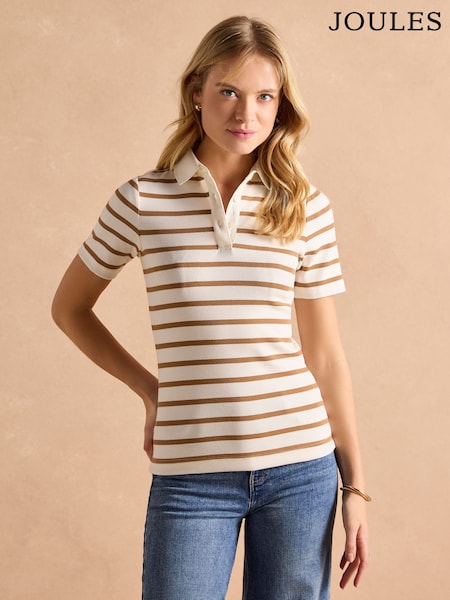 Joules Fairfield Tan Short Sleeve Ribbed Polo Shirt (AP6146) | £34