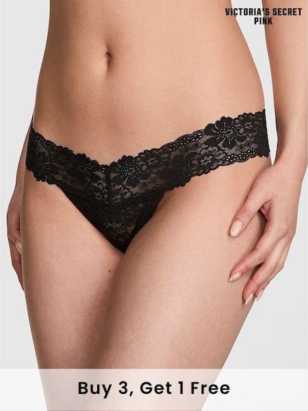 Victoria's Secret PINK Black Lace Thong Knickers (AP6174) | £9