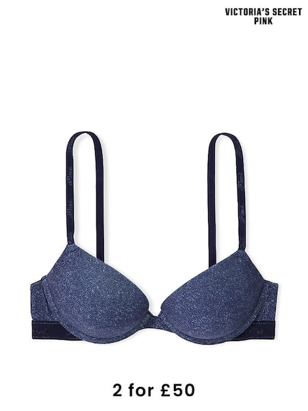 Victoria's Secret PINK Dark Blue Denim Print Super Push Up Cotton Logo Bra (AP6185) | £29