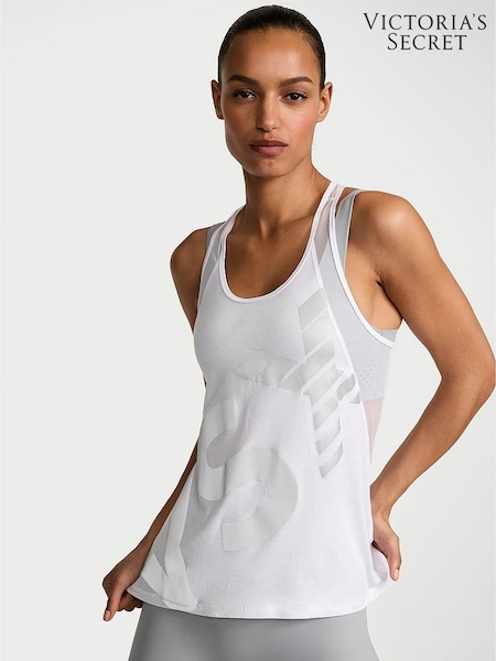 Victoria's Secret Graphic White Racerback Mesh Tank Top (AP6213) | £29