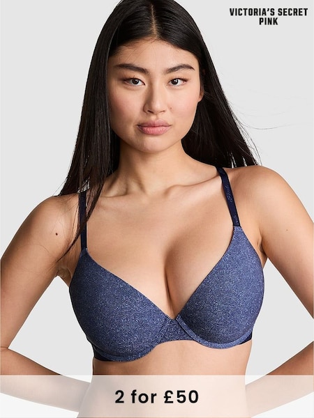Victoria's Secret PINK Dark Blue Denim Print Push Up Push Up Bra (AP6221) | £29